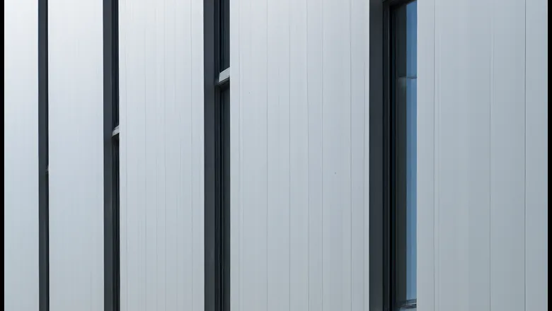 Aluminum cladding facade with vertical open joints between silver anodised panels