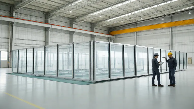 Quality inspection of unitised glazing modules in the factory before shipment
